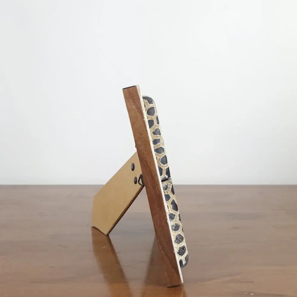 Handcrafted Bone Inlay Picture Frame Giraffe Safari Boho Eclectic Organic 4x6